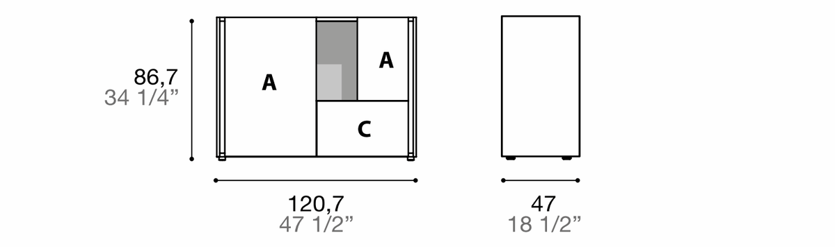 Manufacturer dimensioned technical diagram of Alf DaFrè Da-do giorno PSD594. Diagram is not a finish photograph.