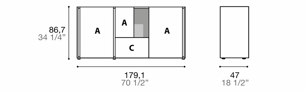Manufacturer dimensioned technical diagram of Alf DaFrè Da-do giorno PSD596. Diagram is not a finish photograph.