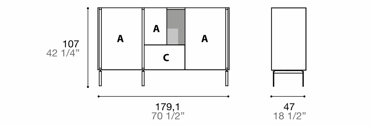Manufacturer dimensioned technical diagram of Alf DaFrè Da-do giorno PSD597. Diagram is not a finish photograph.