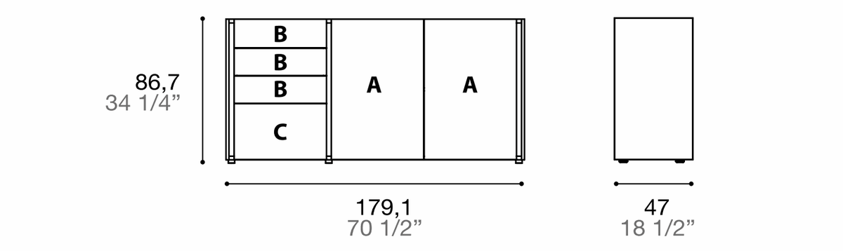 Manufacturer dimensioned technical diagram of Alf DaFrè Da-do giorno PSD598. Diagram is not a finish photograph.