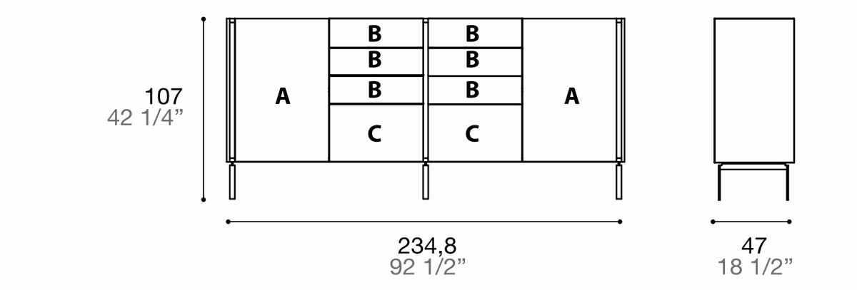 Manufacturer dimensioned technical diagram of Alf DaFrè Da-do giorno PSD601. Diagram is not a finish photograph.