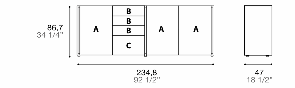 Manufacturer dimensioned technical diagram of Alf DaFrè Da-do giorno PSD602. Diagram is not a finish photograph.