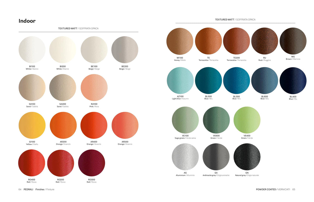 Pedrali Finishes Edition 2024 — Indoor textured matt powder-coat colour chart