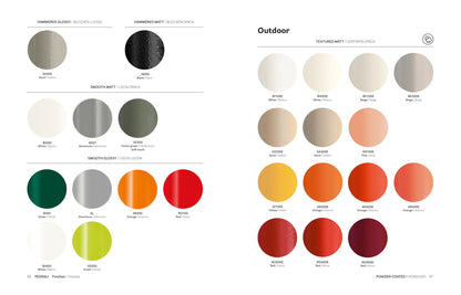 Pedrali Finishes Edition 2024 — Indoor smooth / hammered powder-coat colour chart