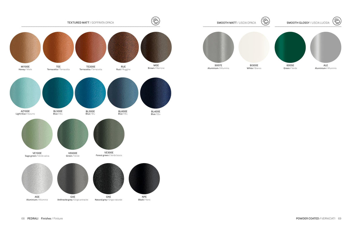 Pedrali Finishes Edition 2024 — Outdoor powder-coat colour chart
