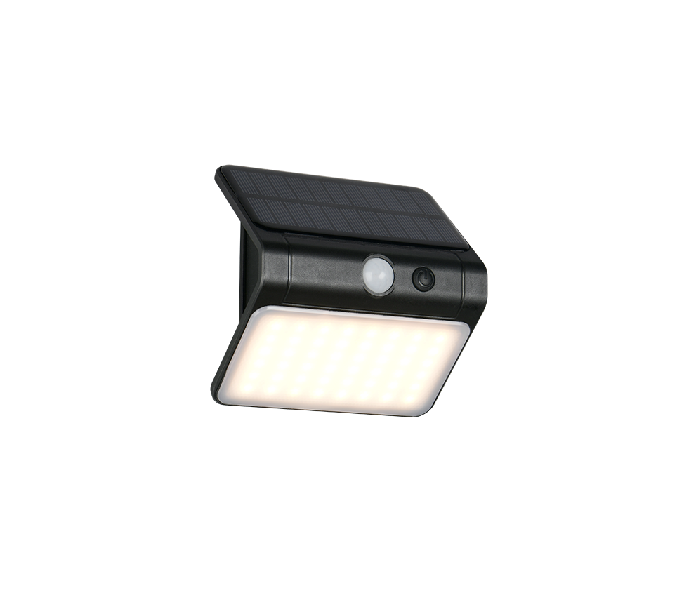 Olinda hybrid solar LED wall lamp black rechargeable motion+dusk sensor 4000K — R23156102
