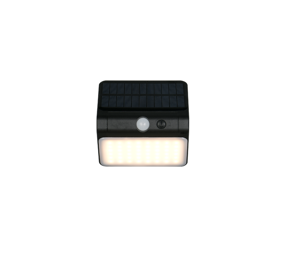 Olinda hybrid solar LED wall lamp black rechargeable motion+dusk sensor 4000K — R23156102