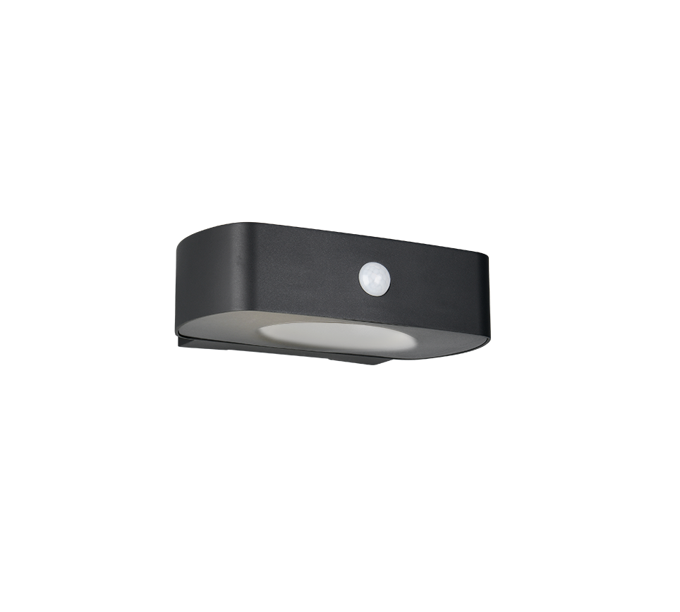 Bilbao hybrid solar LED wall lamp black rechargeable motion+dusk sensor 4000K — R23336202