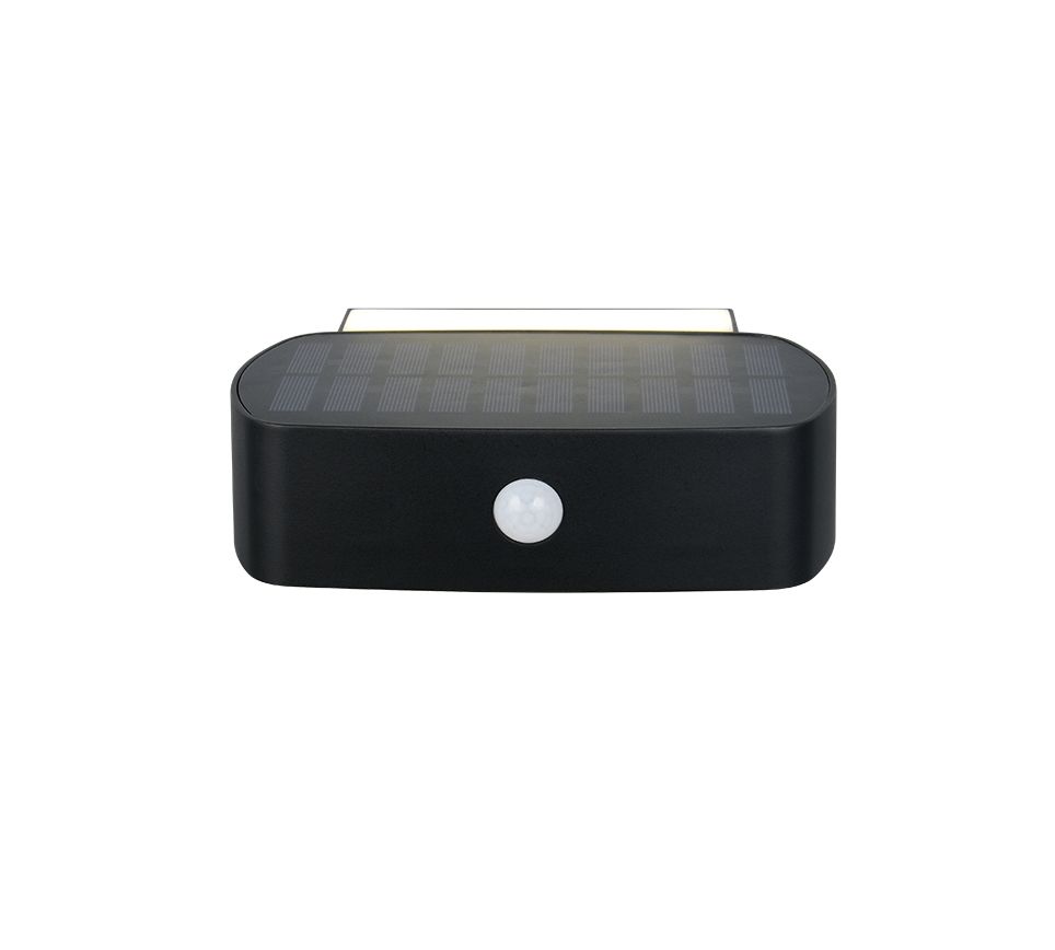 Bilbao hybrid solar LED wall lamp black rechargeable motion+dusk sensor 4000K — R23336202