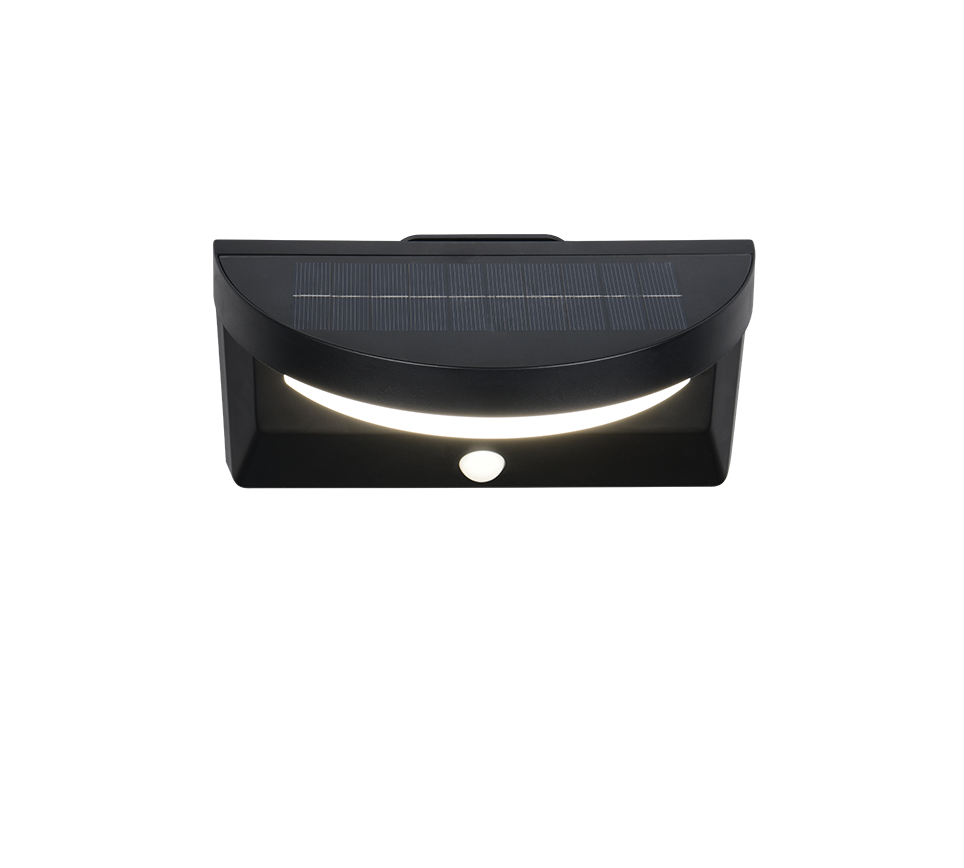 Moro hybrid solar LED wall lamp matt black rechargeable motion+dusk sensor 4000K — R24706132