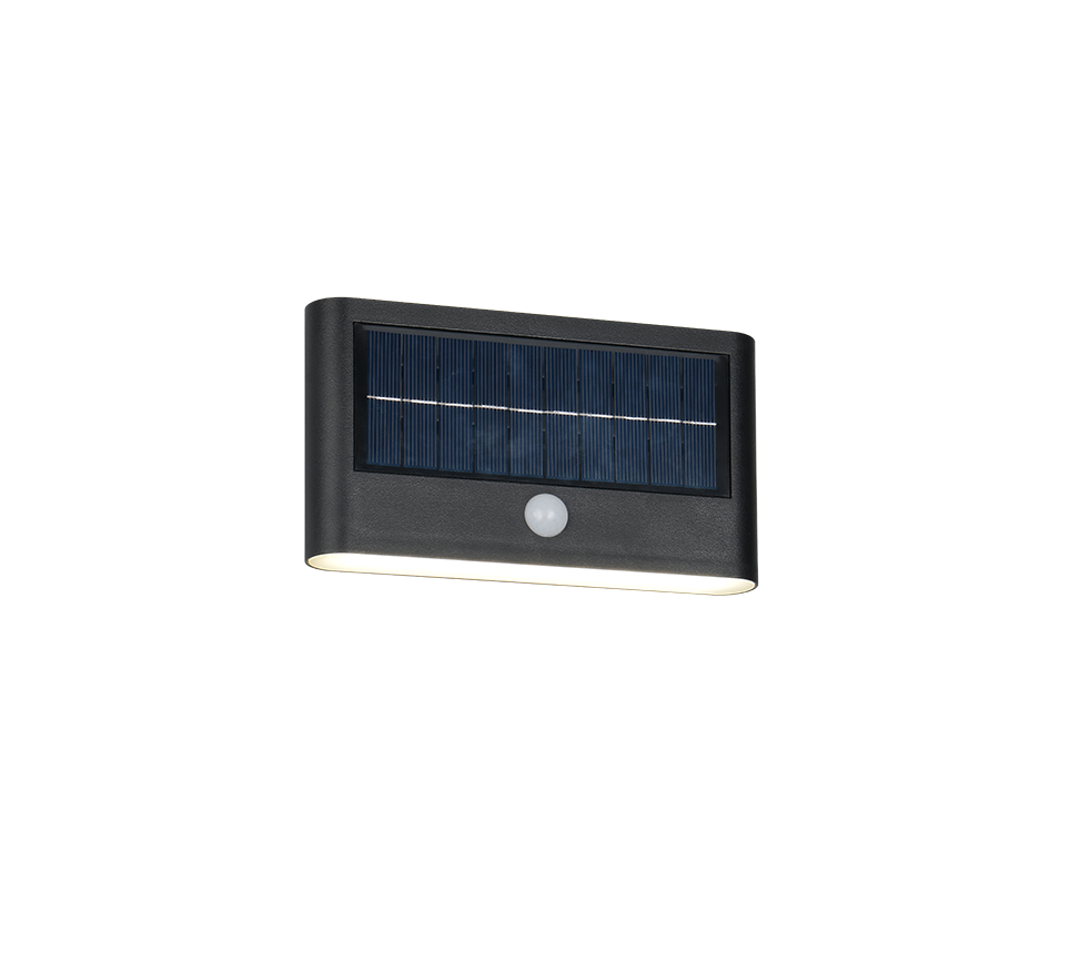 Ramos hybrid solar LED wall lamp matt black rechargeable motion+dusk sensor 4000K — R24746232
