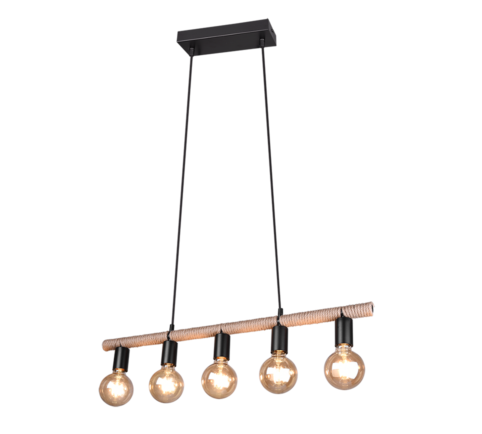 Einar pendant 5xE27 matt black/sisal — R30605032