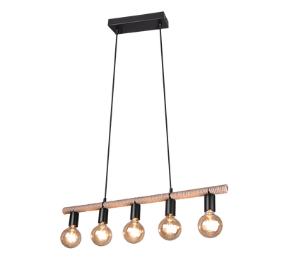 Einar pendant 5xE27 matt black/sisal — R30605032