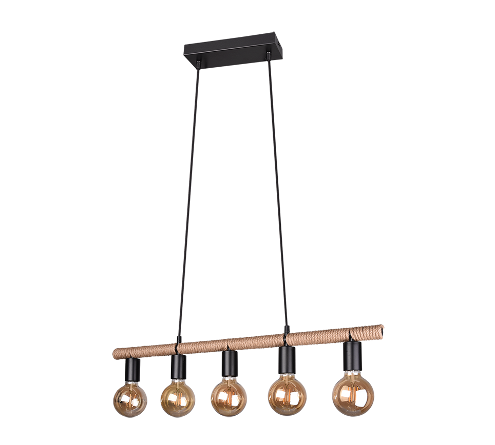 Einar pendant 5xE27 matt black/sisal — R30605032