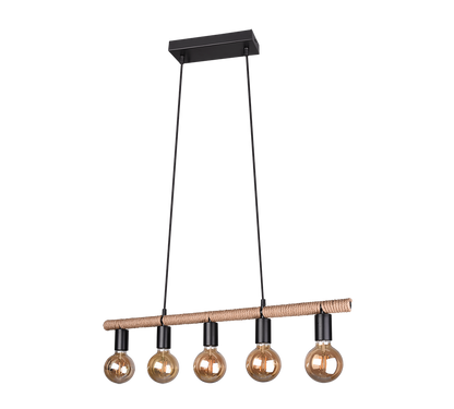 Einar pendant 5xE27 matt black/sisal — R30605032