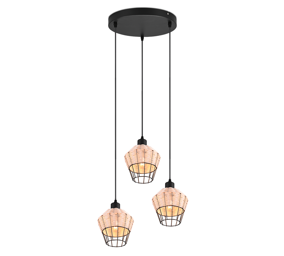 Borka pendant 3-pc E27 natural color/rattan — R31263336