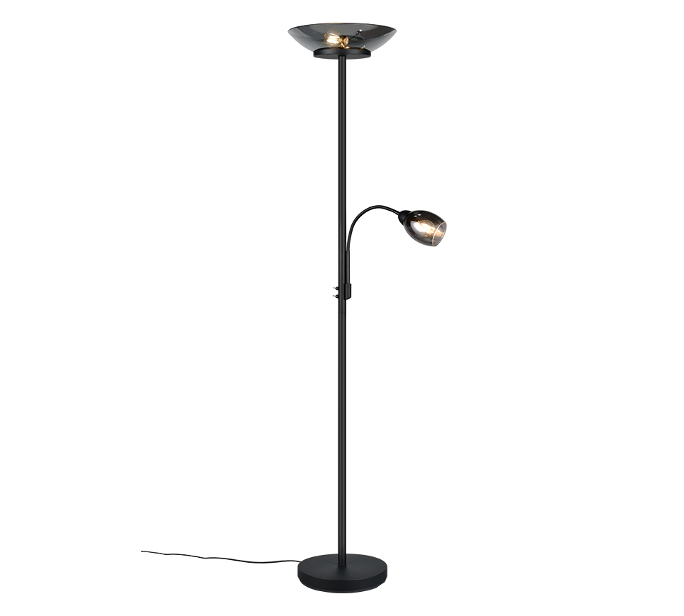 Gerry floor lamp 2xE27 + E14 matt black with reading light — R40063132