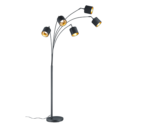 Tommy floor lamp 5-pc curve E14 matt black/gold — R46330579