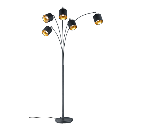 Tommy floor lamp 5-pc curve E14 matt black/gold — R46330579