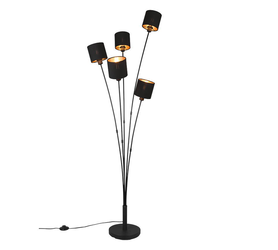 Tommy floor lamp 5-pc E14 matt black/gold — R46335979