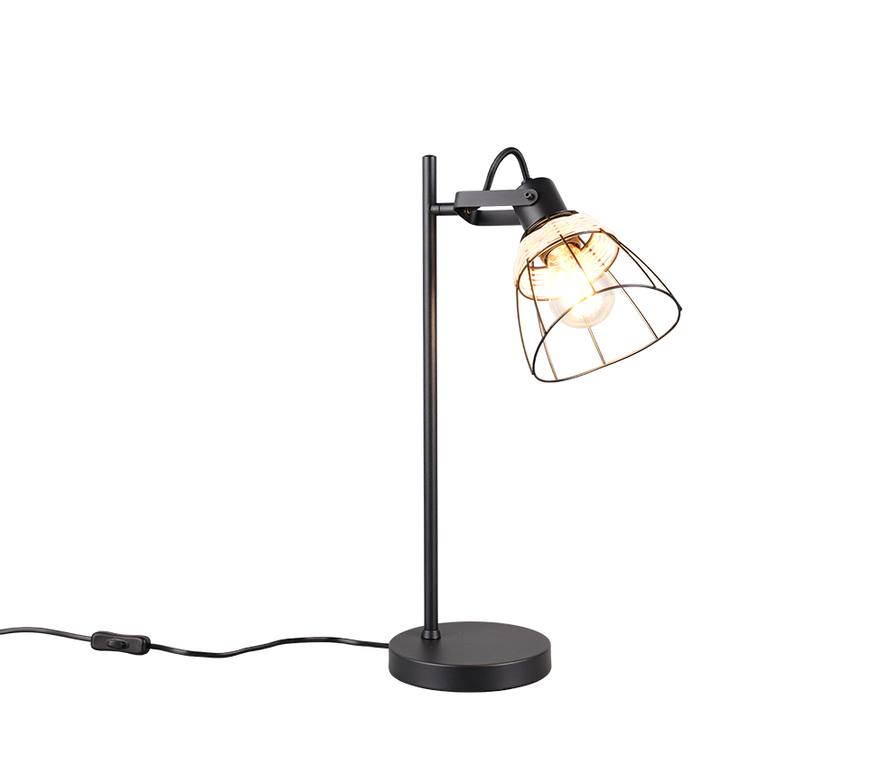 Jerome table lamp E27 matt black/rattan — R56231032