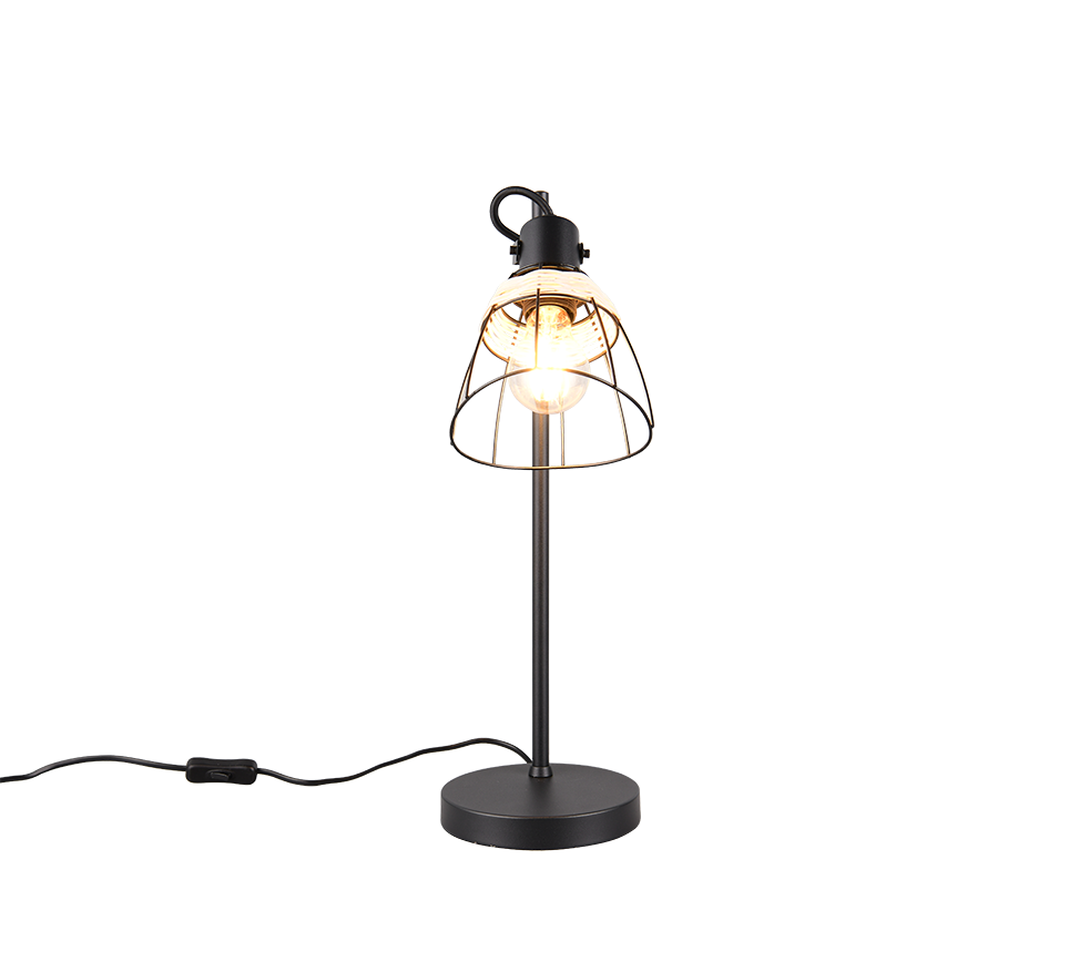 Jerome table lamp E27 matt black/rattan — R56231032