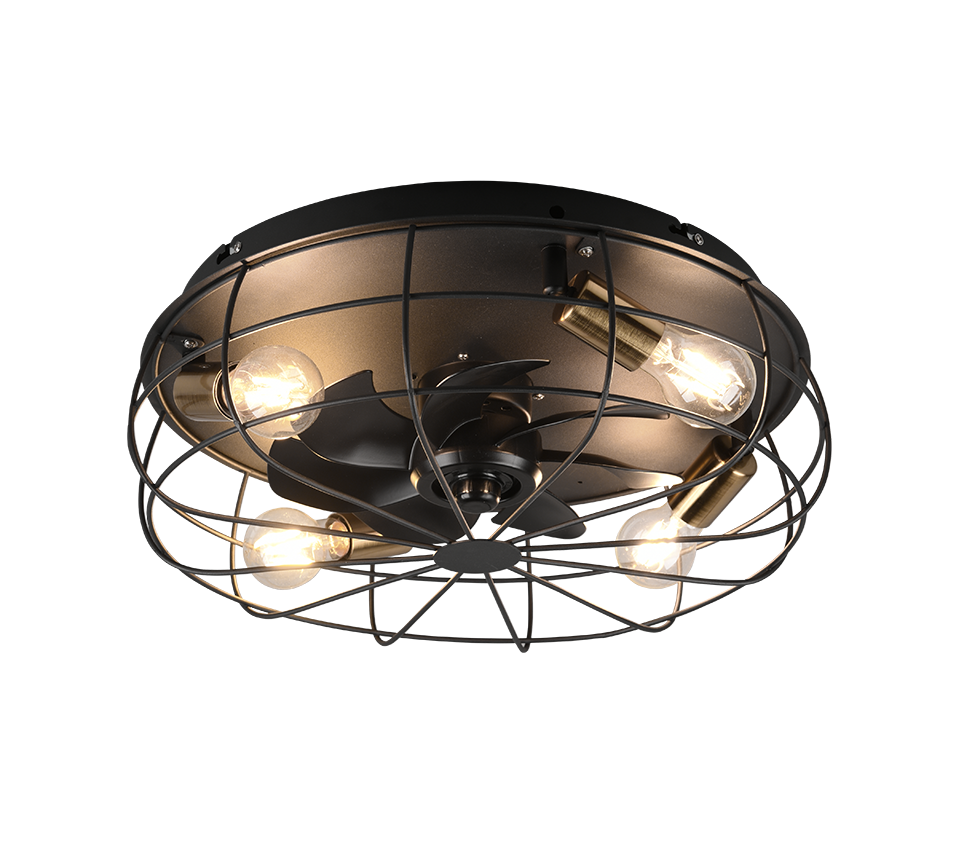 Trondheim ceiling fan 4xE27 matt black — R61095032