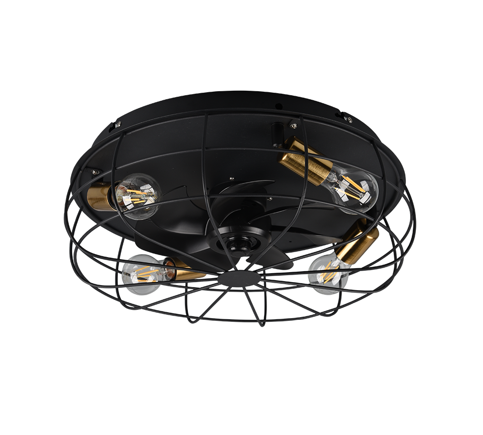 Trondheim ceiling fan 4xE27 matt black — R61095032