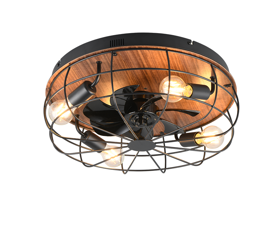Trondheim ceiling fan 4xE27 matt black/wood — R61105032