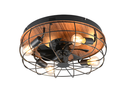 Trondheim ceiling fan 4xE27 matt black/wood — R61105032