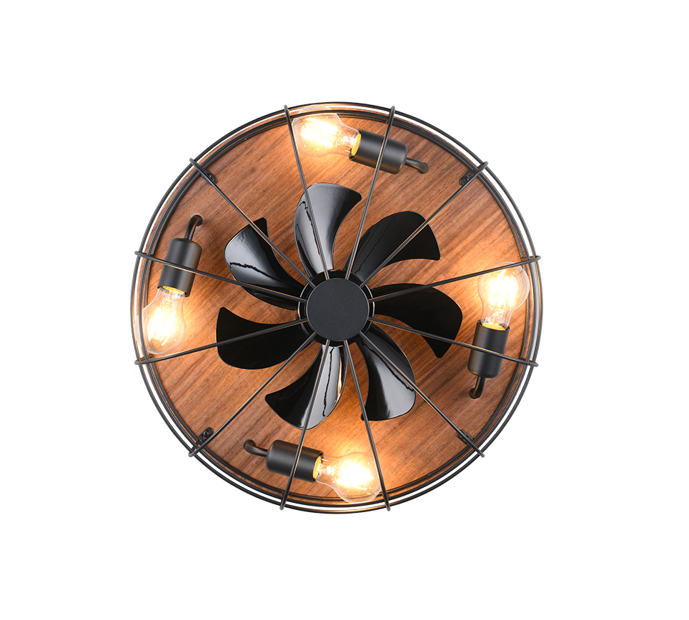 Trondheim ceiling fan 4xE27 matt black/wood — R61105032