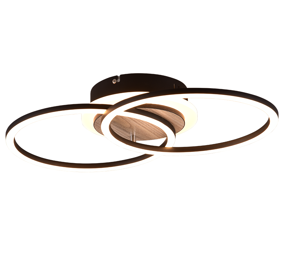 Giro LED ceiling lamp round wood imitation/matt black — R62783635