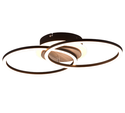 Giro LED ceiling lamp round wood imitation/matt black — R62783635