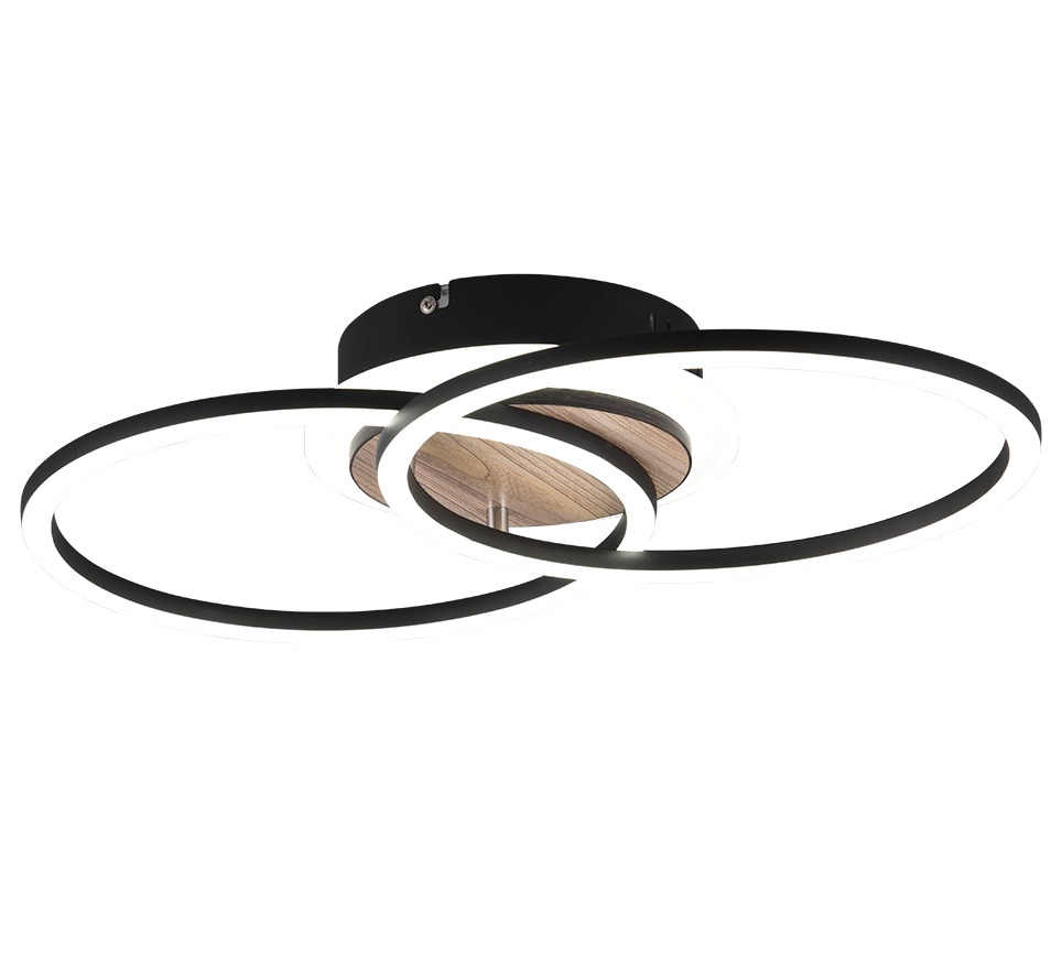 Giro LED ceiling lamp round wood imitation/matt black — R62783635