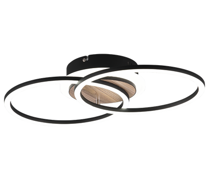 Giro LED ceiling lamp round wood imitation/matt black — R62783635
