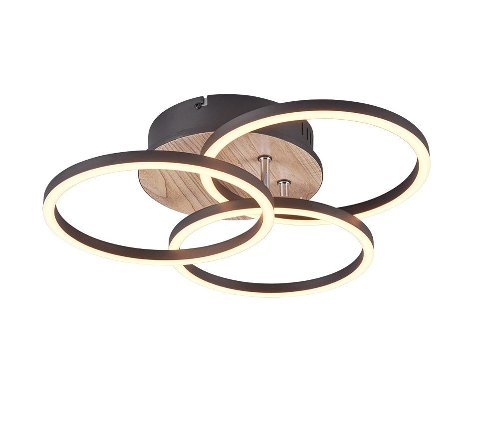 Circle LED ceiling lamp wood imitation/matt black — R62823135
