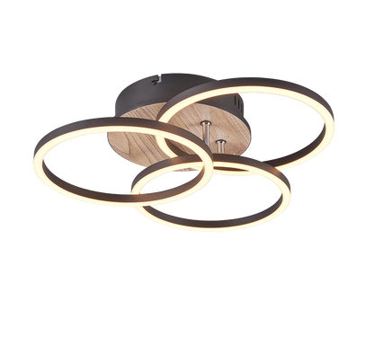 Circle LED ceiling lamp wood imitation/matt black — R62823135
