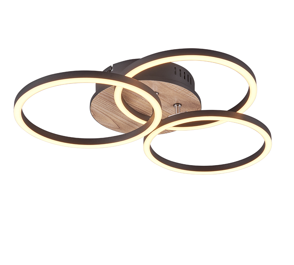 Circle LED ceiling lamp wood imitation/matt black — R62823135