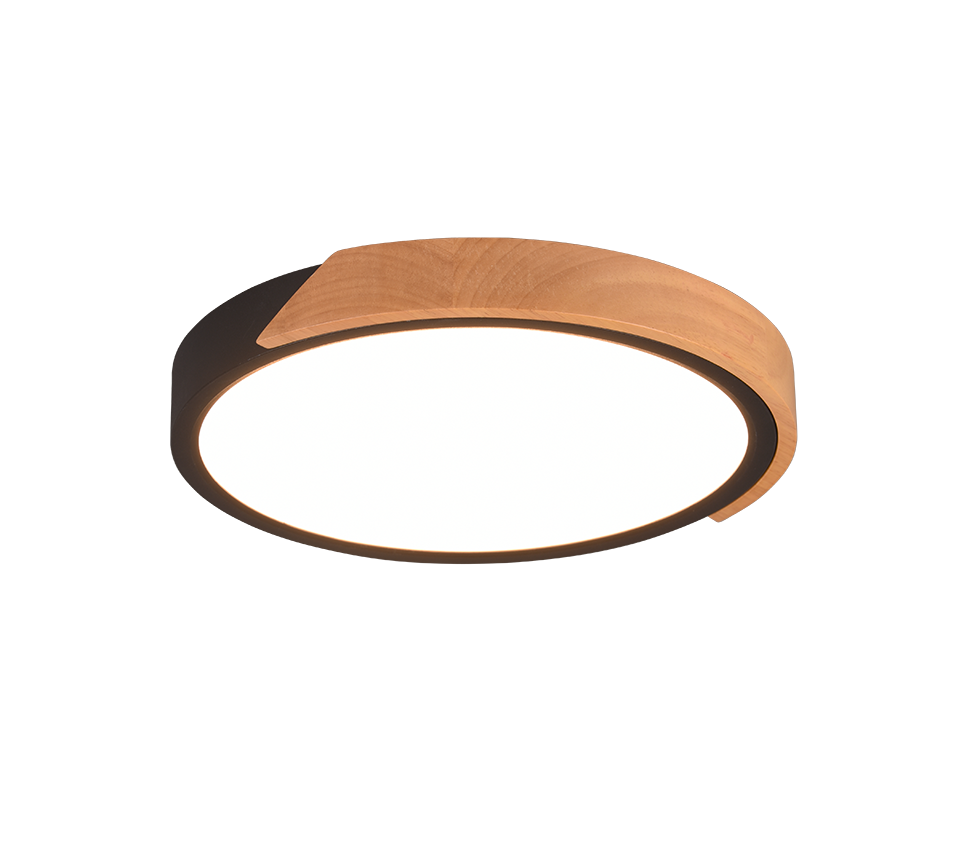 Jano LED ceiling lamp matt black/wood — R67201132