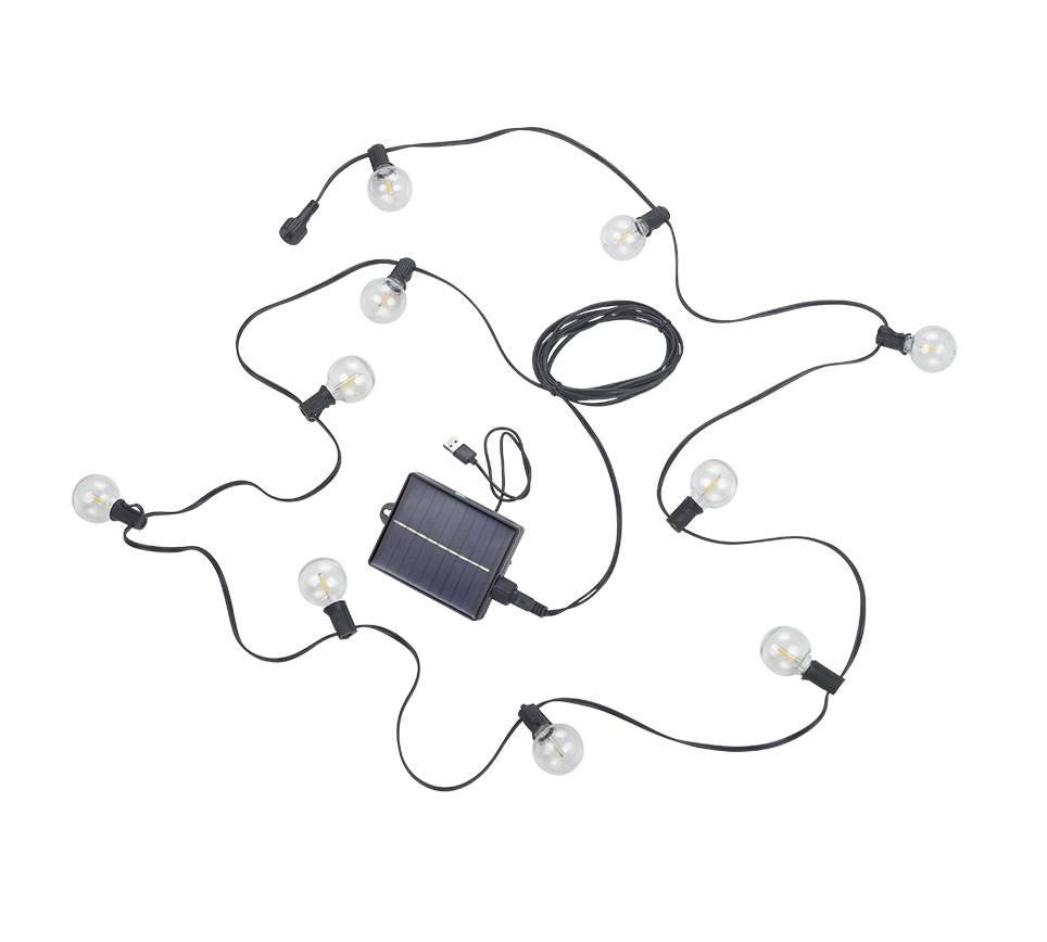 Mood hybrid solar light chain 10xE27 (incl.) black rechargeable dusk sensor — R74761132