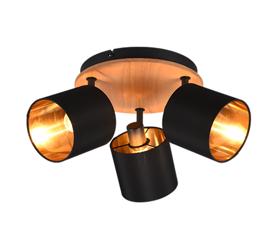 Tommy spotlight 3-pc E14 wood/matt black — R81333930