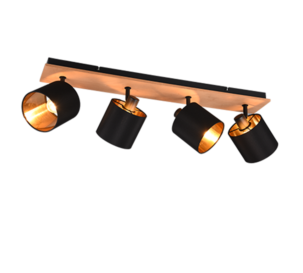Tommy spotlight 4-pc E14 wood/matt black — R81334030