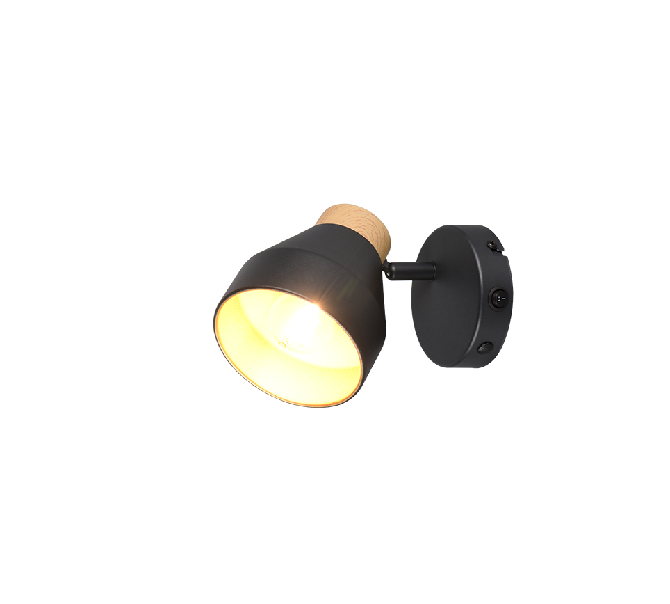 Valentin spot 1-pc E14 matt black/gold/wood — R81921732