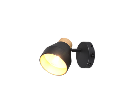 Valentin spot 1-pc E14 matt black/gold/wood — R81921732
