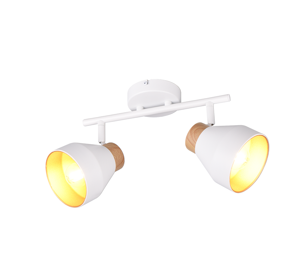 Valentin spot 2-pc E14 matt white/gold/wood — R81922031