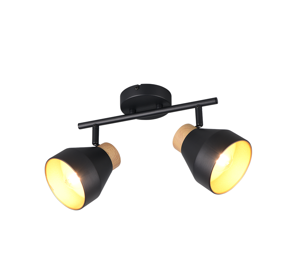 Valentin spot 2-pc E14 matt black/gold/wood — R81922032