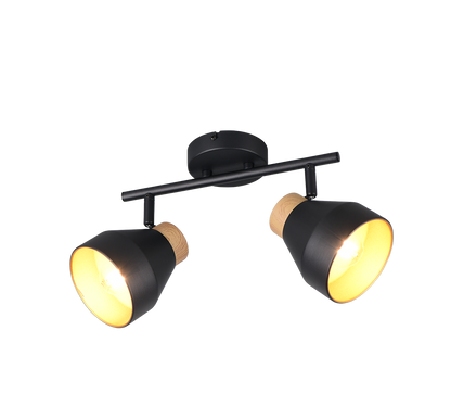 Valentin spot 2-pc E14 matt black/gold/wood — R81922032