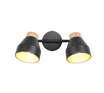 Valentin spot 2-pc E14 matt black/gold/wood — R81922032