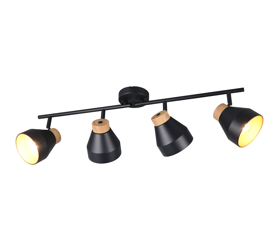 Valentin spot 4-pc E14 matt black/gold/wood — R81924032
