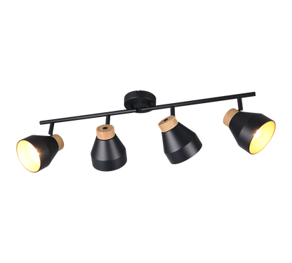 Valentin spot 4-pc E14 matt black/gold/wood — R81924032